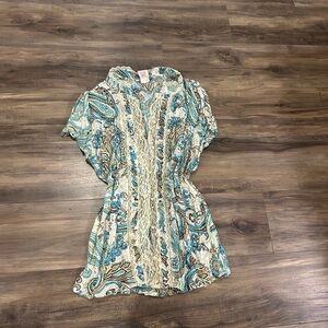 Faded Glory Vintage Y2K Turquoise and Beige Patterned Top